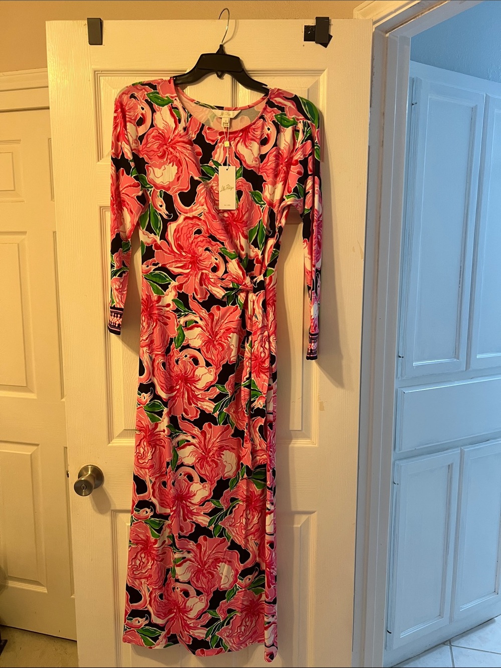 Lilly Pulitzer Coral Pink & Green Floral Maxi Dress . New with Tags